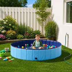 Kids Foldable Swimming Pool Outdoor Garden Backyard Portable PVC Blue Round