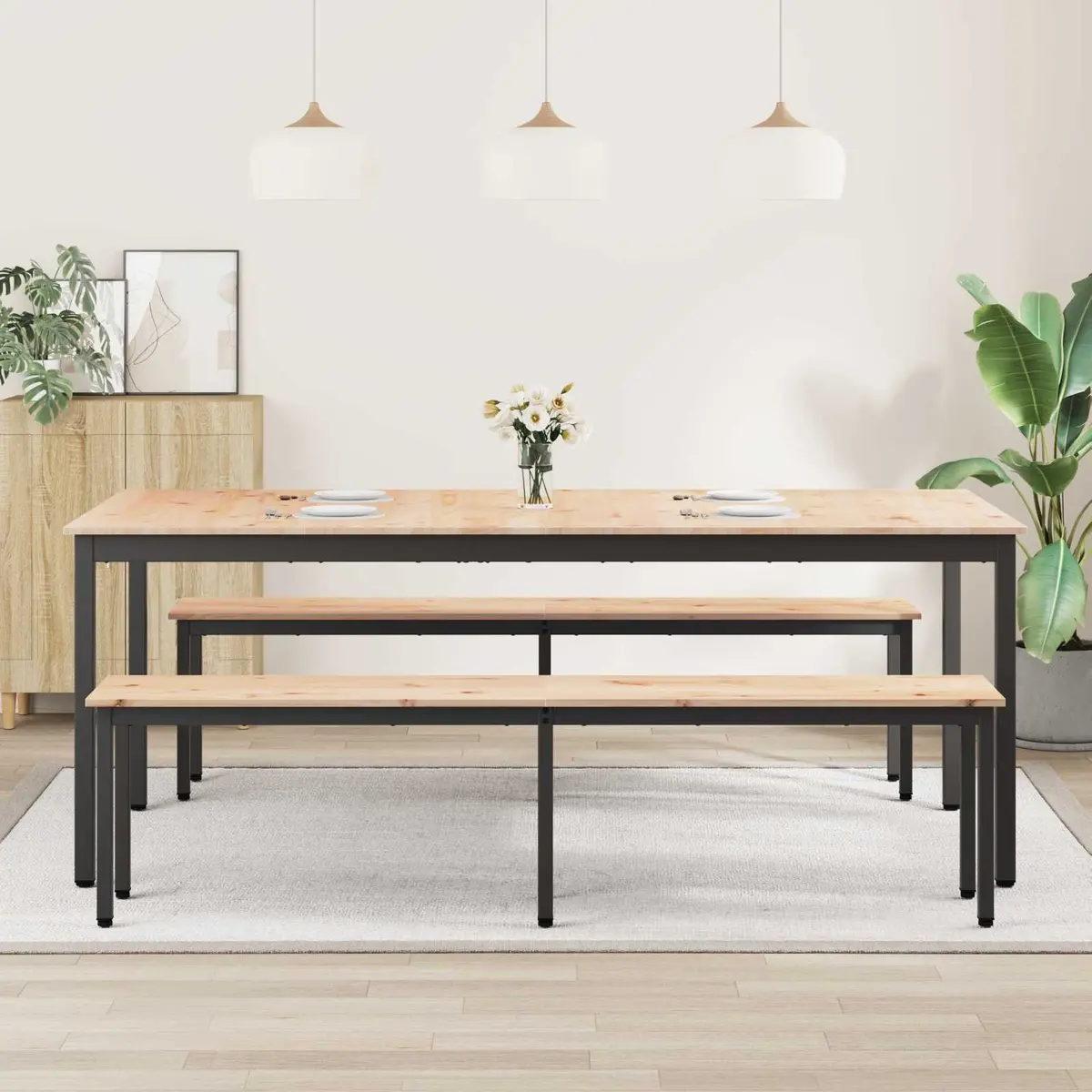 Dining Table Solid Pine Wood Natural 200 x 100 x 75 cm