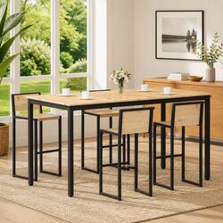 Bar Table Solid Pine Wood Top Metal Legs Kitchen Dining Room Furniture