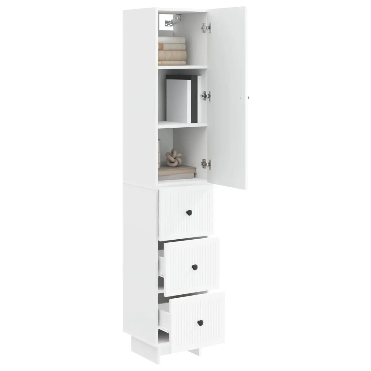 White Cabinet Set 2 Pieces Engineered Wood Storage Furniture 33 x 34.5 x 90 cm