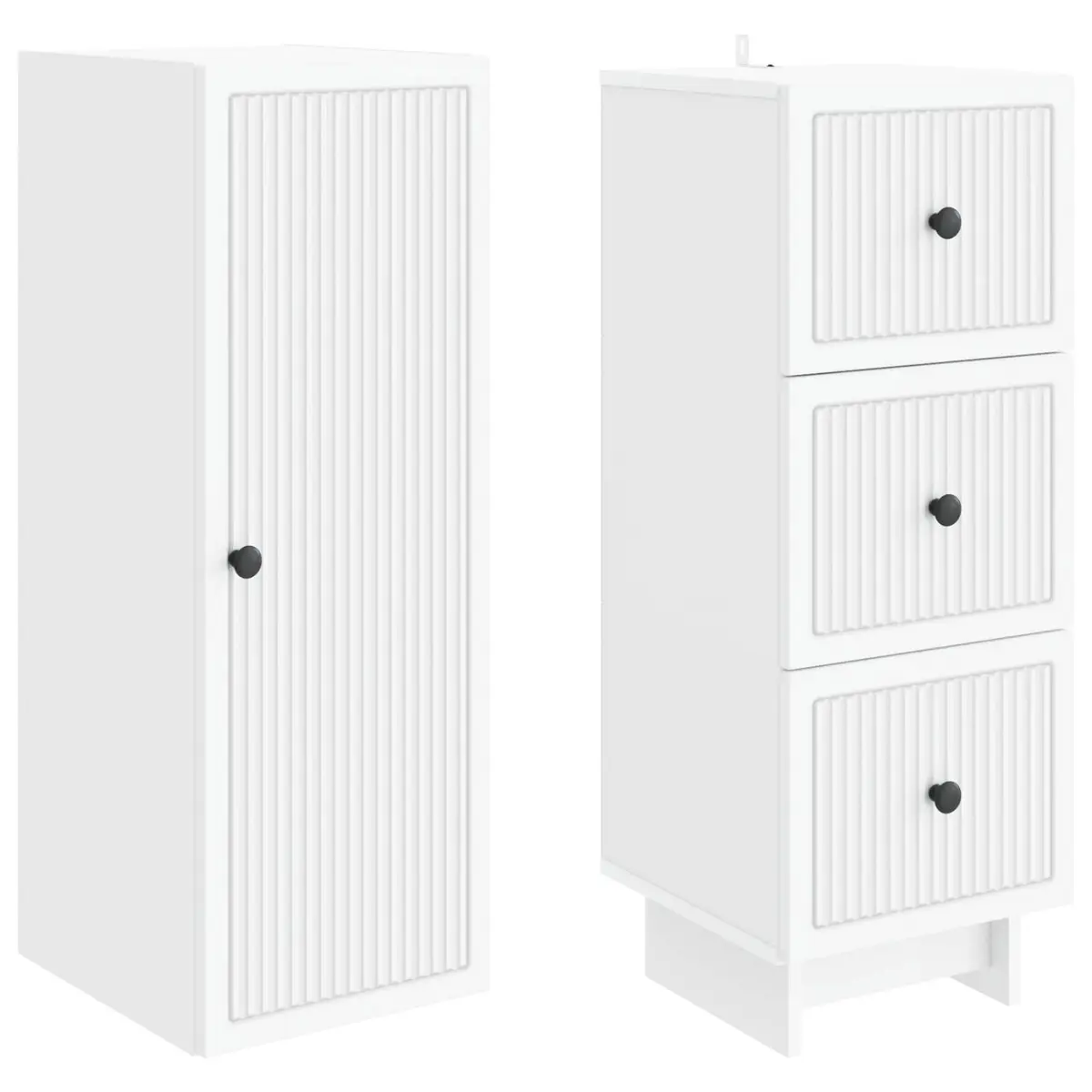 White Cabinet Set 2 Pieces Engineered Wood Storage Furniture 33 x 34.5 x 90 cm
