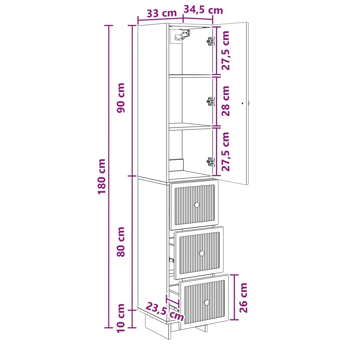 White Cabinet Set 2 Pieces Engineered Wood Storage Furniture 33 x 34.5 x 90 cm