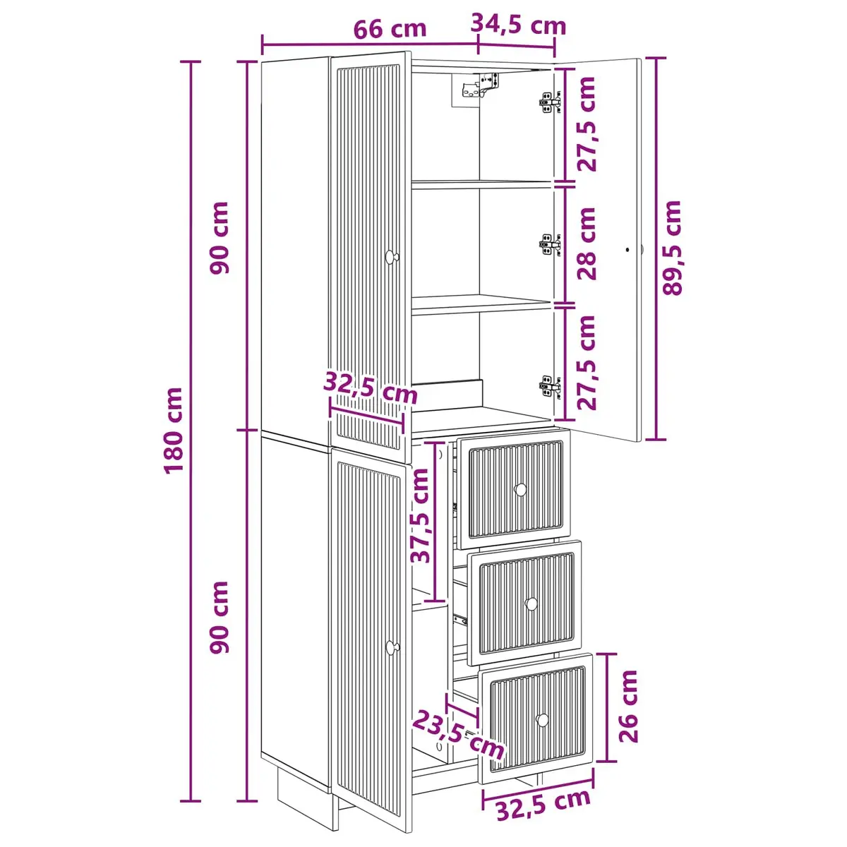 Cabinet Set Modular Storage Furniture Engineered Wood 66 x 34.5 x 90 cm