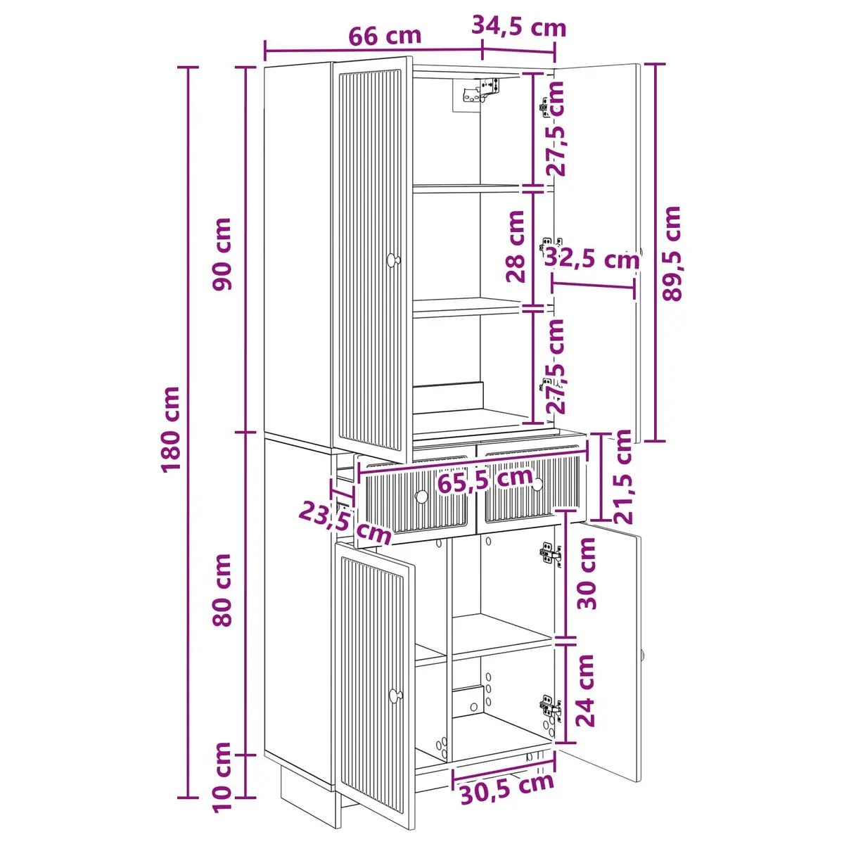 Cabinet Set Engineered Wood White 66 x 34.5 x 90 cm