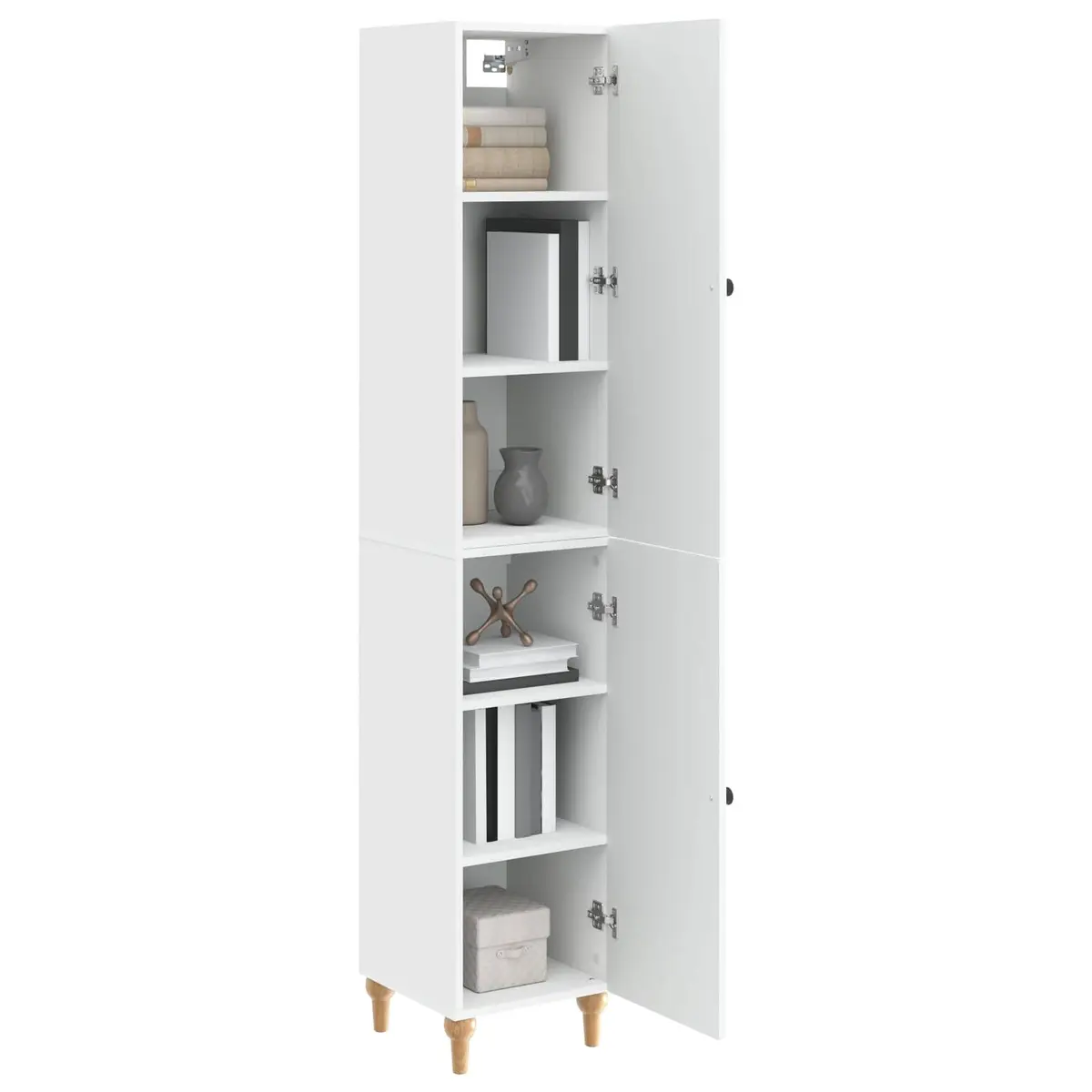 White Cabinet Set 2 Pieces Engineered Wood Furniture Storage Solution