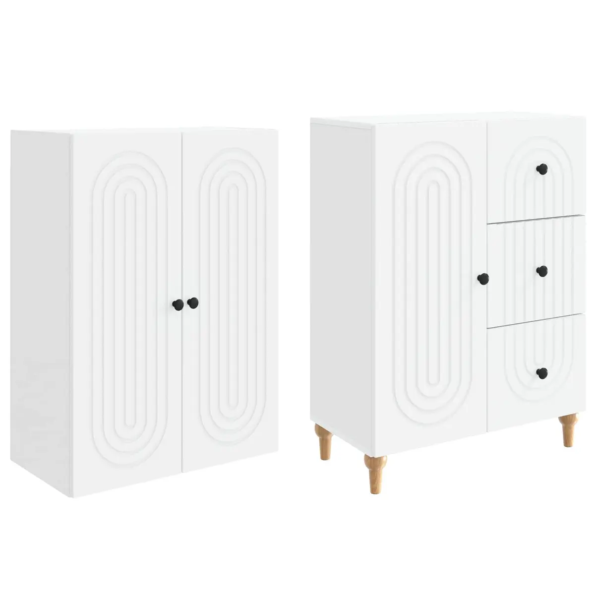 Cabinet Set 2 Pieces White Storage Furniture Shelves Drawers Compartments