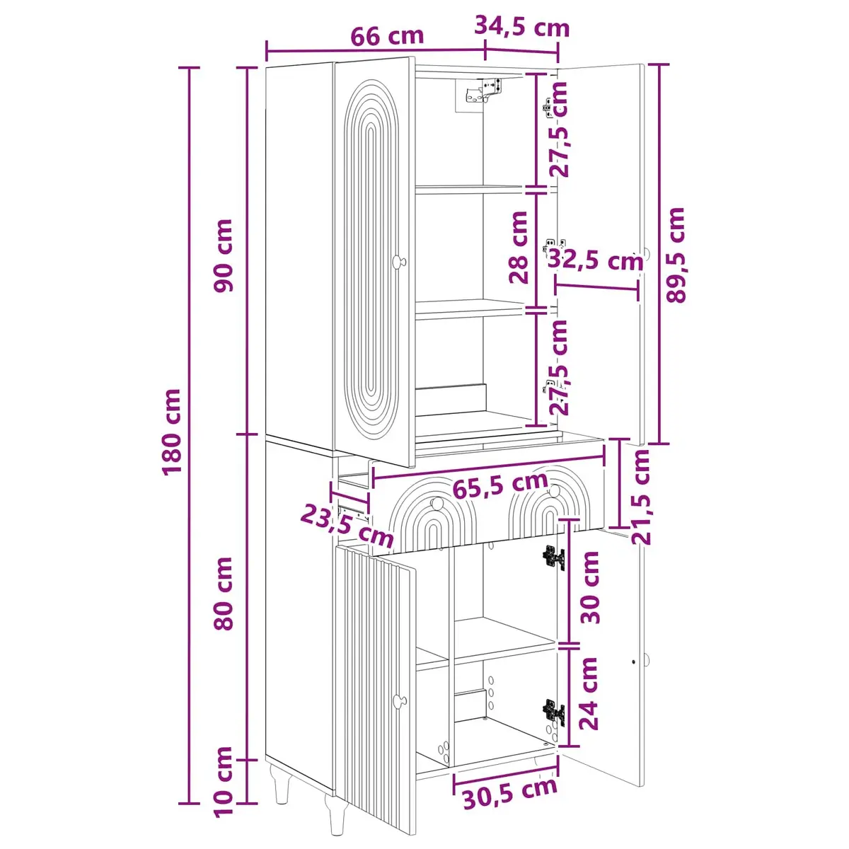 Engineered Wood Cabinet Set 2 Piece Storage Furniture 66 x 34.5 x 90 cm