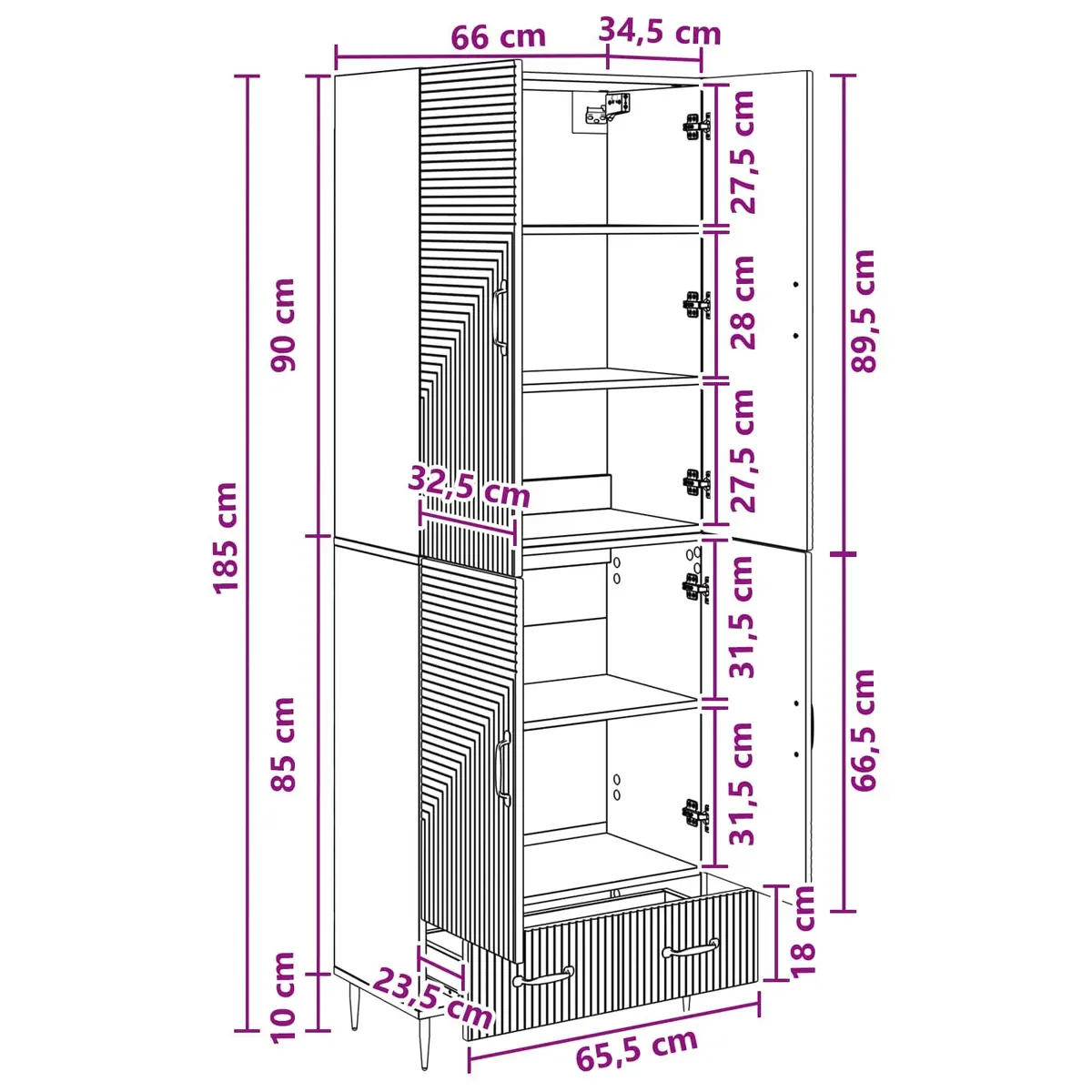 Storage Cabinet Set Engineered Wood 66 x 34.5 x 95 cm 2 Pieces with Multiple Compartments Drawers and Shelves