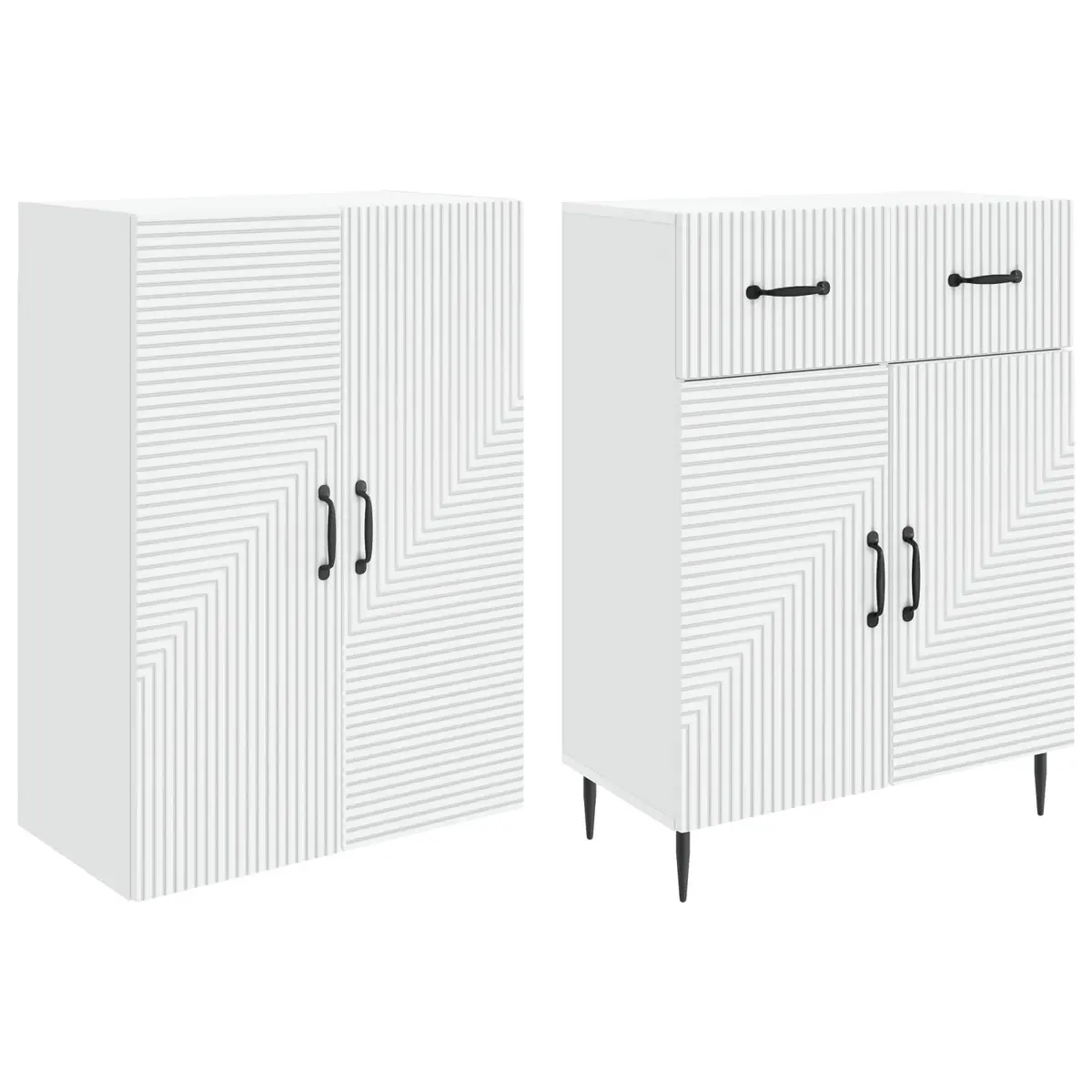 Cabinet Set 2 pcs White Storage Furniture Engineered Wood Lounge Study Organiser