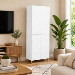 White Cabinet Set 2 Pieces Engineered Wood Storage Furniture Modern Design