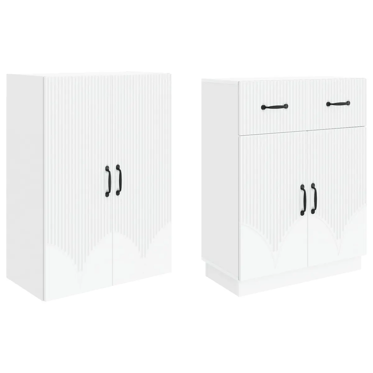 White Engineered Wood Cabinet Set 2 Pieces Storage Furniture Modular Design
