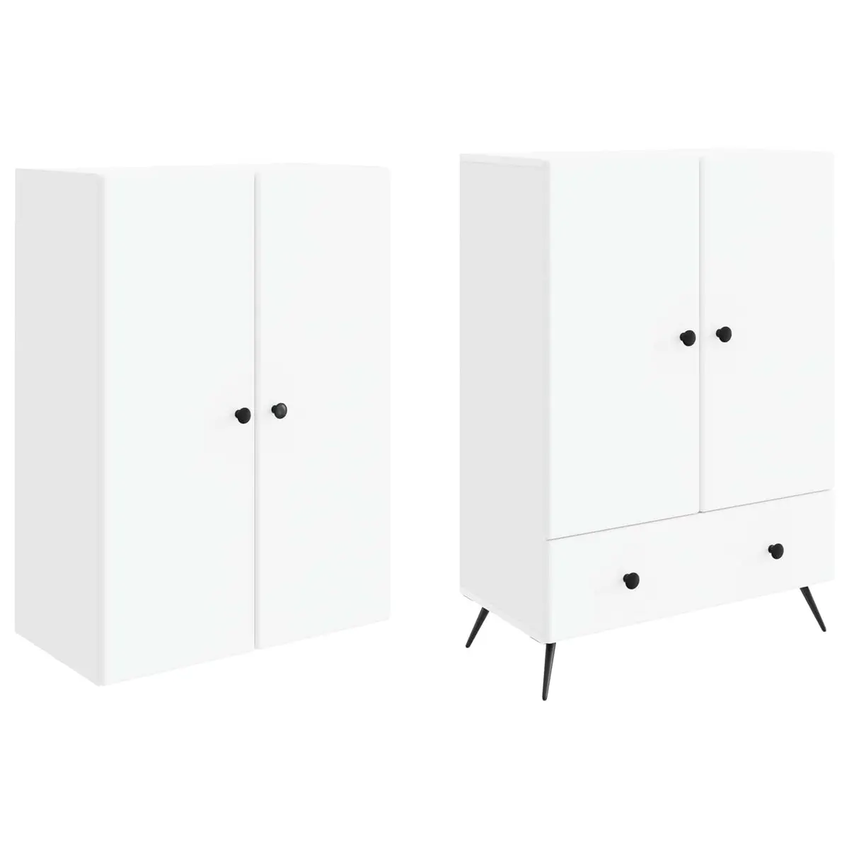 Cabinet Set 2 Pieces White Storage Furniture Drawers Shelves LED Lights