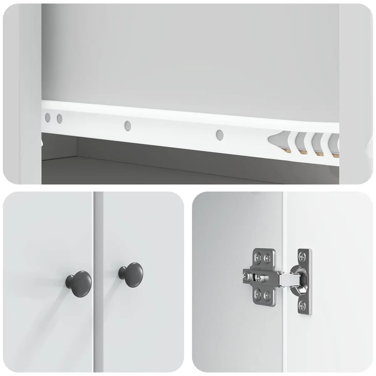 Cabinet Set 2 Pieces White Storage Furniture Drawers Shelves LED Lights