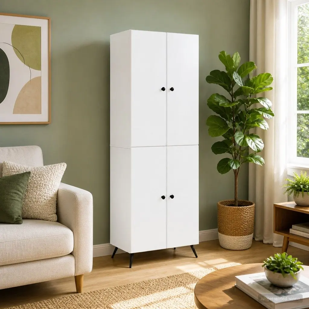 Cabinet Set Modern Minimalist White 2 Pieces Engineered Wood Storage Furniture Shelves Drawers