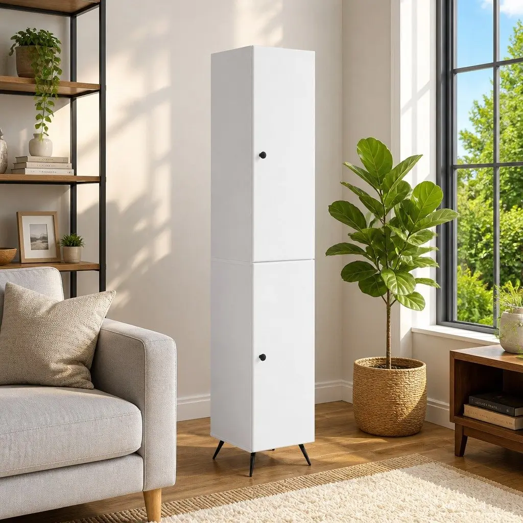 Cabinet Set White Engineered Wood 2 Pcs Furniture Storage Living Room Bedroom