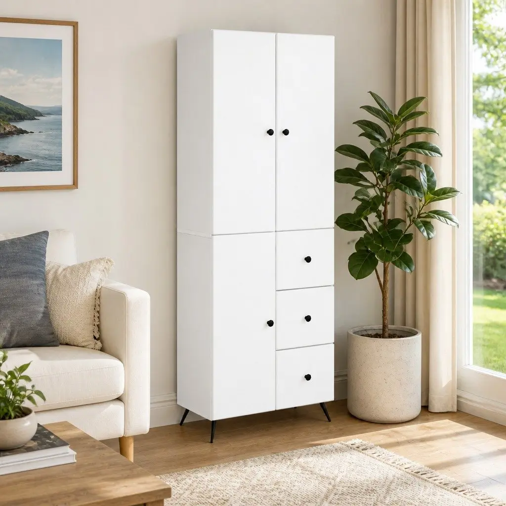 White Engineered Wood Cabinet Set 2 Piece Storage Furniture Indoor Outdoor