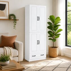 White Cabinet Set 2 Pieces Engineered Wood Furniture Home Storage Living Room