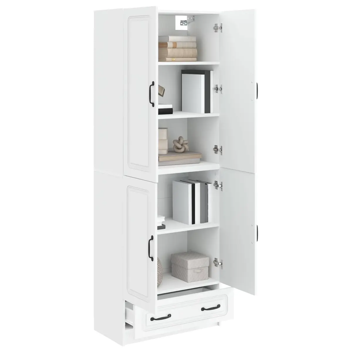 White Cabinet Set 2 Pieces Engineered Wood Furniture Home Storage Living Room