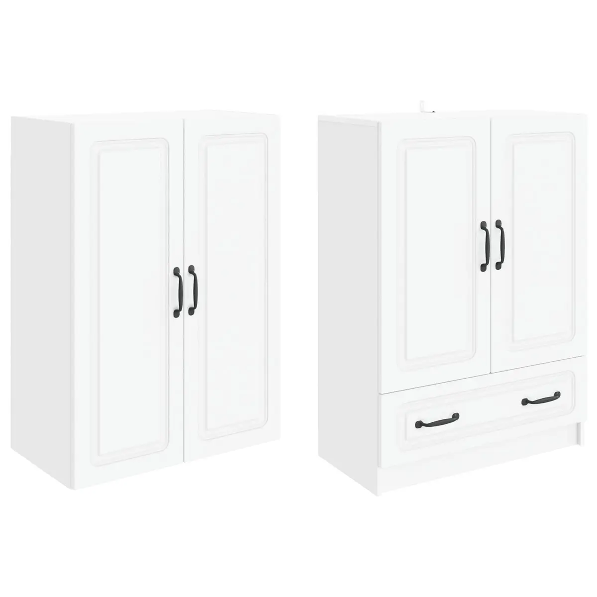 White Cabinet Set 2 Pieces Engineered Wood Furniture Home Storage Living Room
