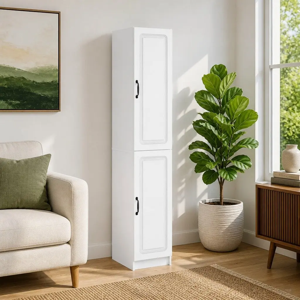 Cabinet Set White 2 Pieces Storage Furniture Living Room Bedroom Compartments