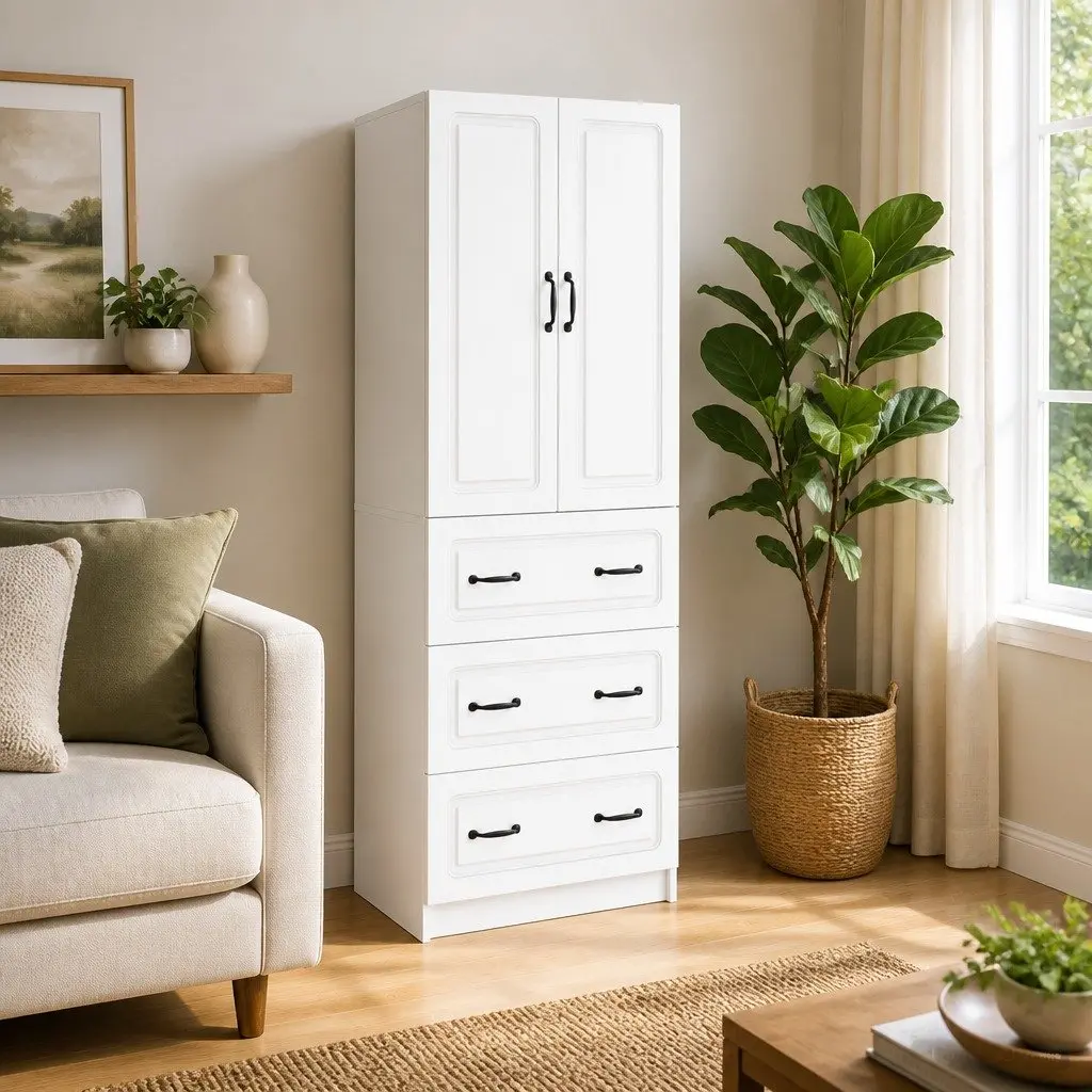 Storage Cabinet Set Modern White 2 pcs