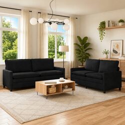 Your New Favorite 2 Piece Black Velvet Sofa Set Awaits