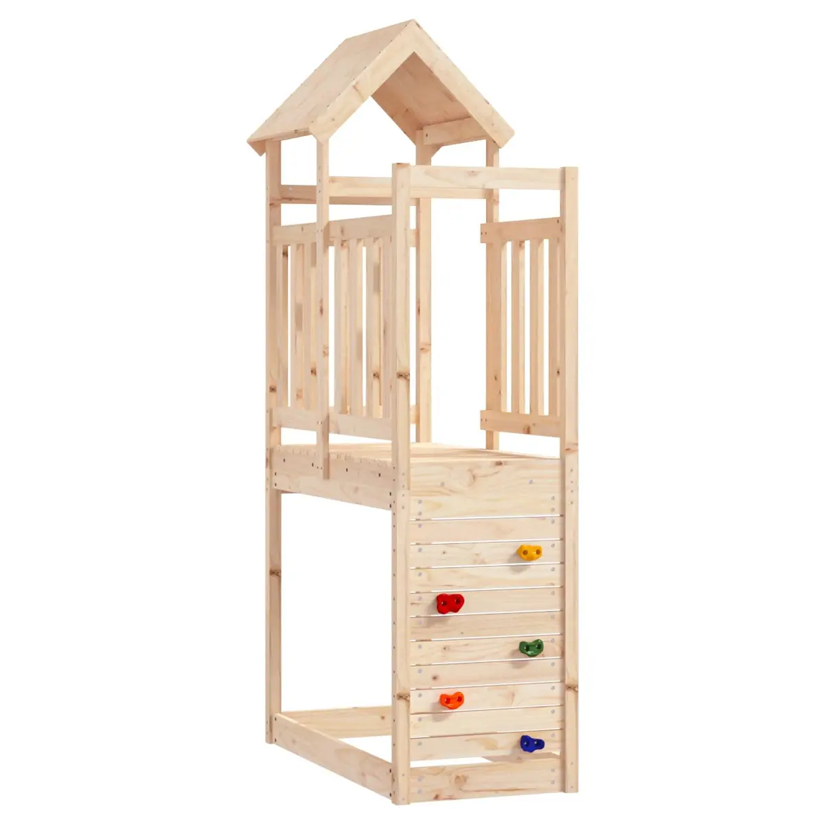 Play Tower Swing Set Slide Climbing Outdoor Kids Backyard Equipment Solid Pine Wood Brown 53 x 110.5 x 214 cm
