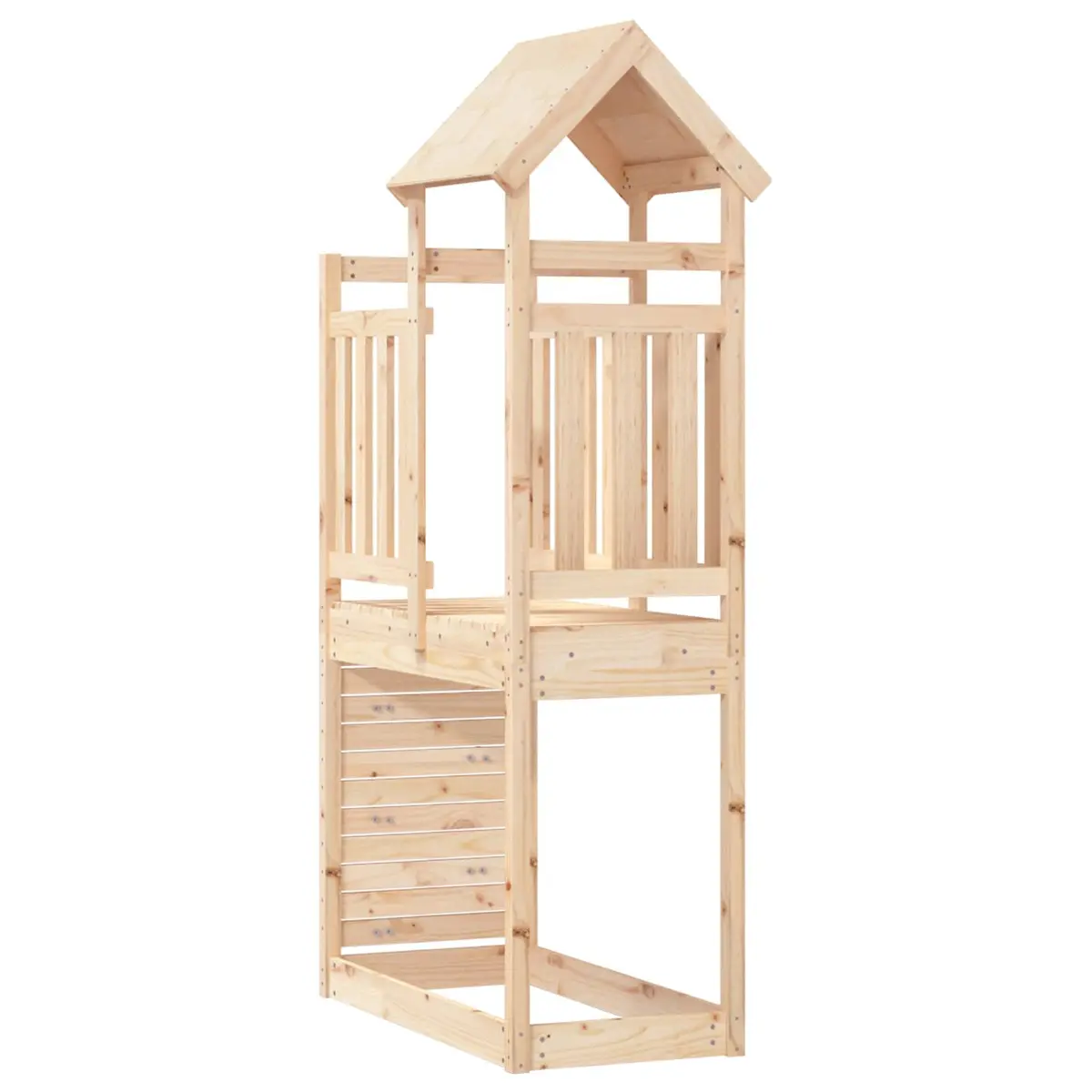 Play Tower Swing Set Slide Climbing Outdoor Kids Backyard Equipment Solid Pine Wood Brown 53 x 110.5 x 214 cm