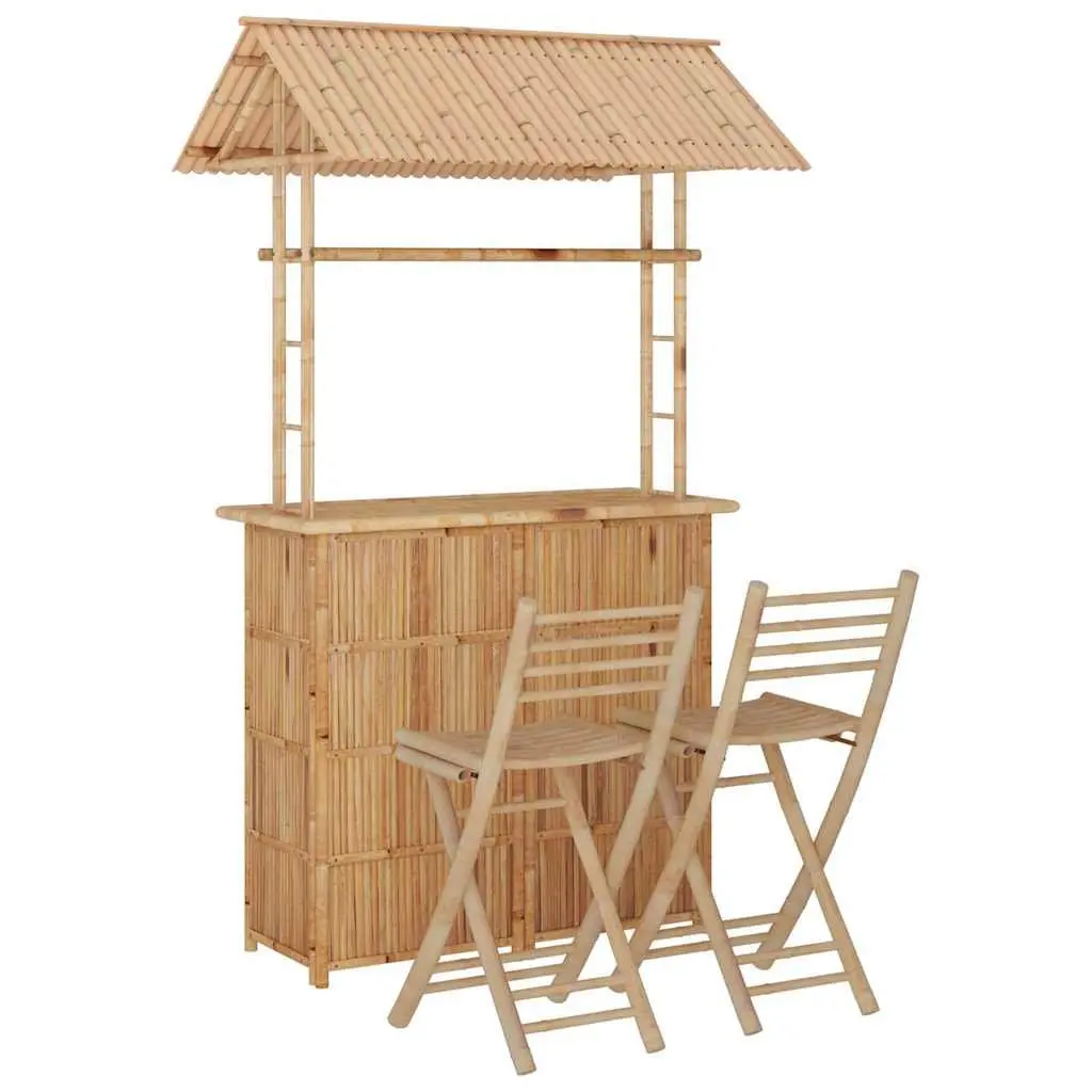 Bamboo Bar Set Tropical Brown Foldable 3 Piece Garden Patio Outdoor Furniture
