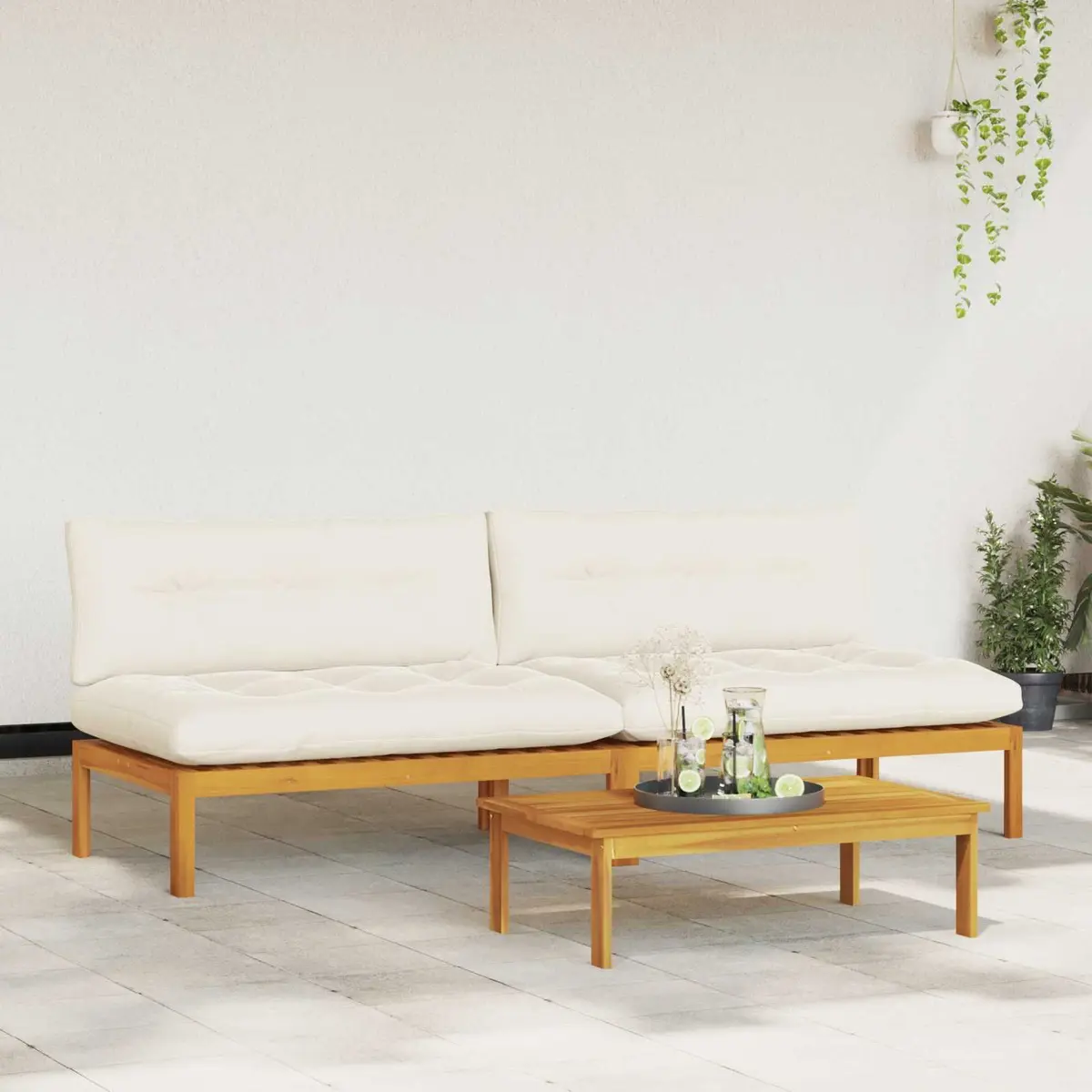 Outdoor Sectional Sofa Unit Acacia Wood 2 Piece Garden Patio Furniture Set