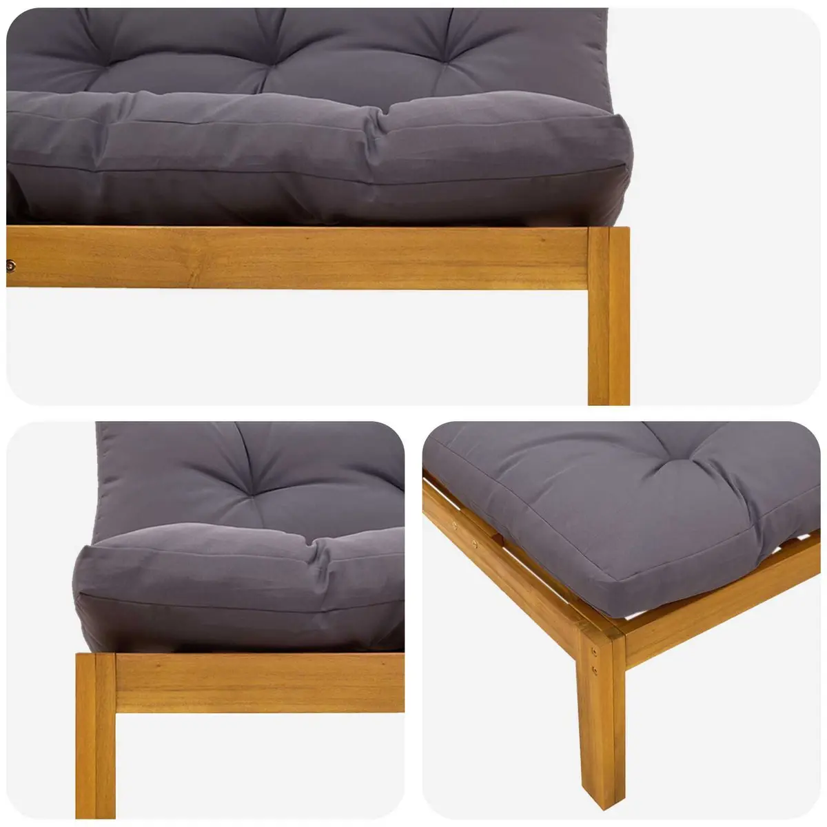 Outdoor Sectional Sofa Unit 2 Piece Natural Dark Grey Acacia Wood
