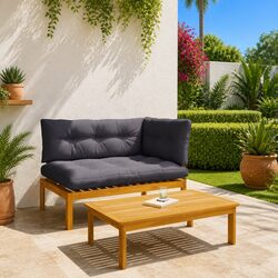 2 Pcs Acacia Wood Outdoor Sectional Sofa Units Brown Garden Furniture Bench