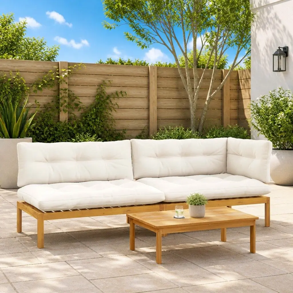 Outdoor Sectional Sofa Set Rustic 3 Piece Corner Lounge with Low Table