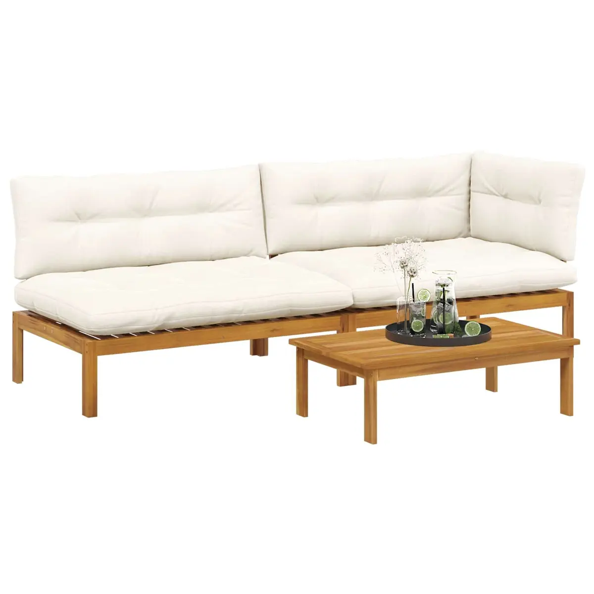 Outdoor Sectional Sofa Set Rustic 3 Piece Corner Lounge with Low Table