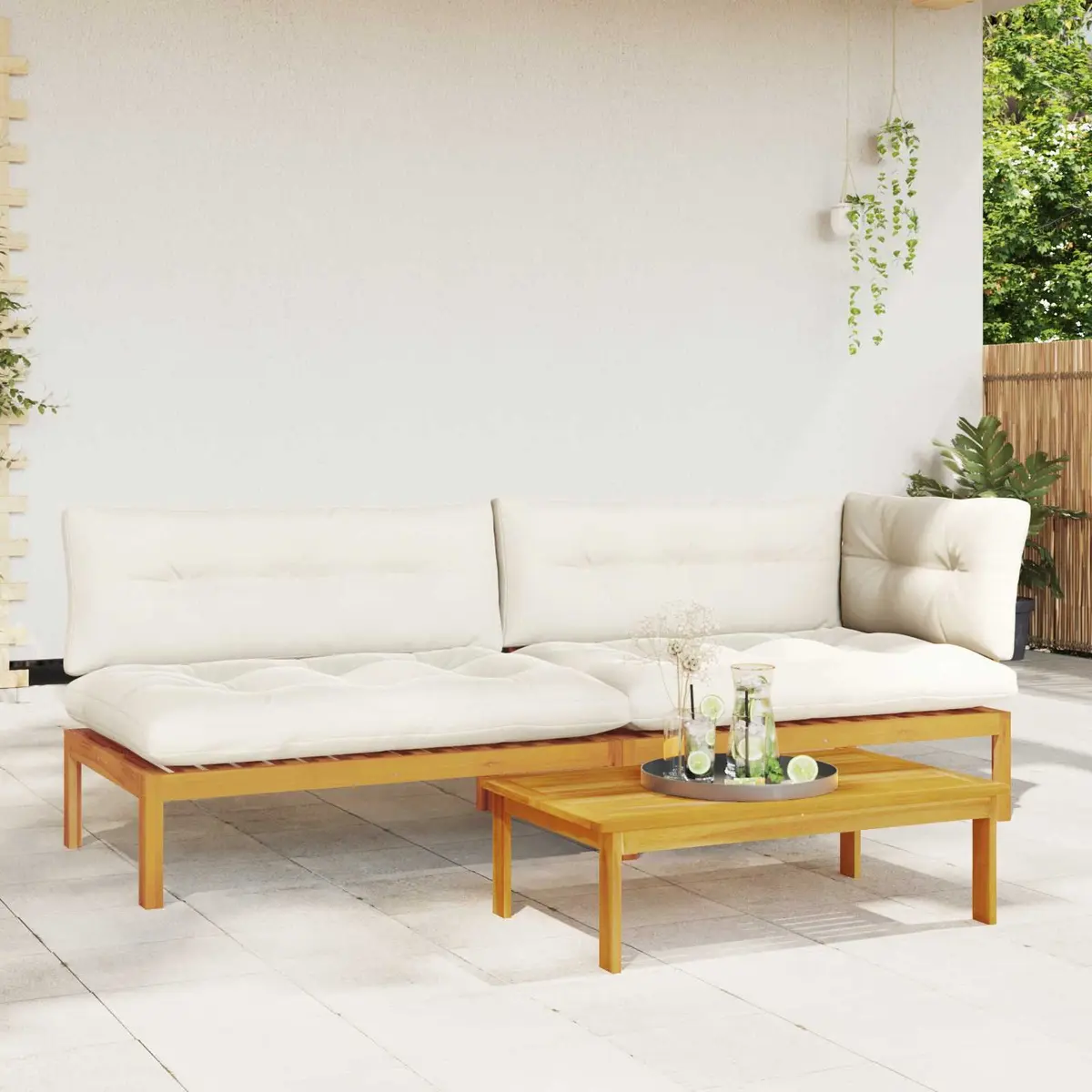 Outdoor Sectional Sofa Set Rustic 3 Piece Corner Lounge with Low Table