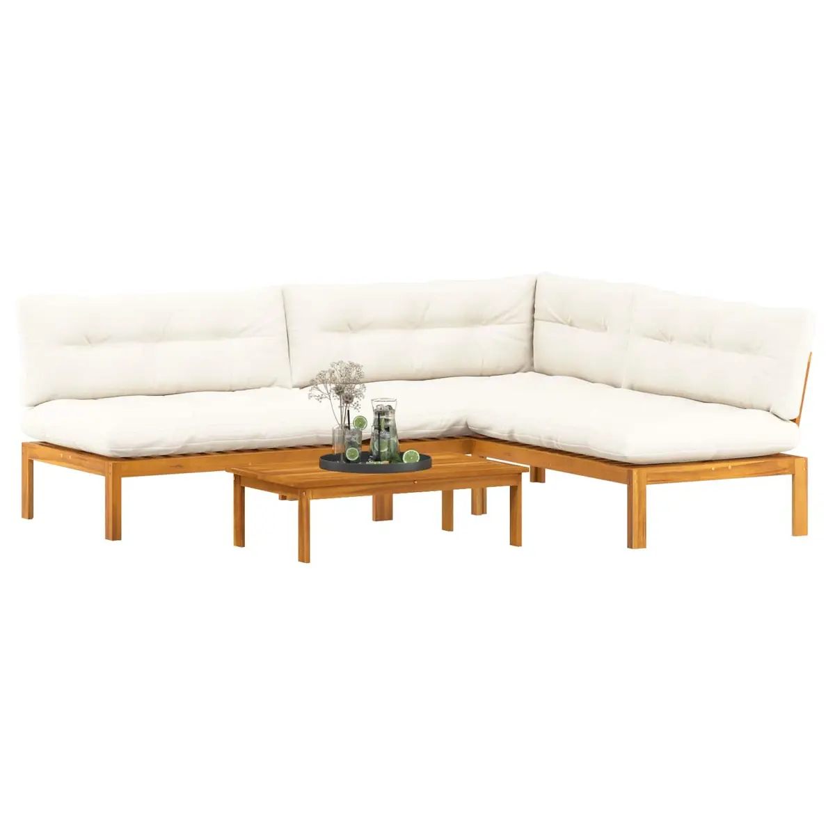 Outdoor Sectional Sofa Set Rustic Acacia Wood 4 Piece Corner Lounge with Low Table