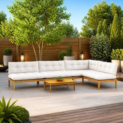 5 Piece Garden Pallet Sofa Set Corner Lounge Outdoor Sectional with Low Table