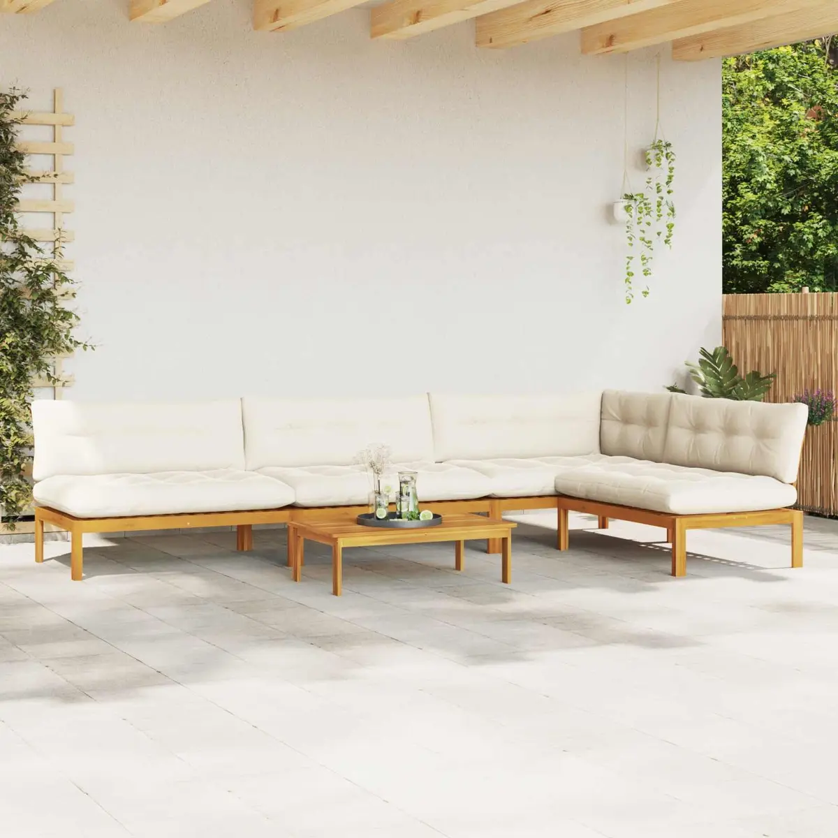5 Piece Garden Pallet Sofa Set Corner Lounge Outdoor Sectional with Low Table