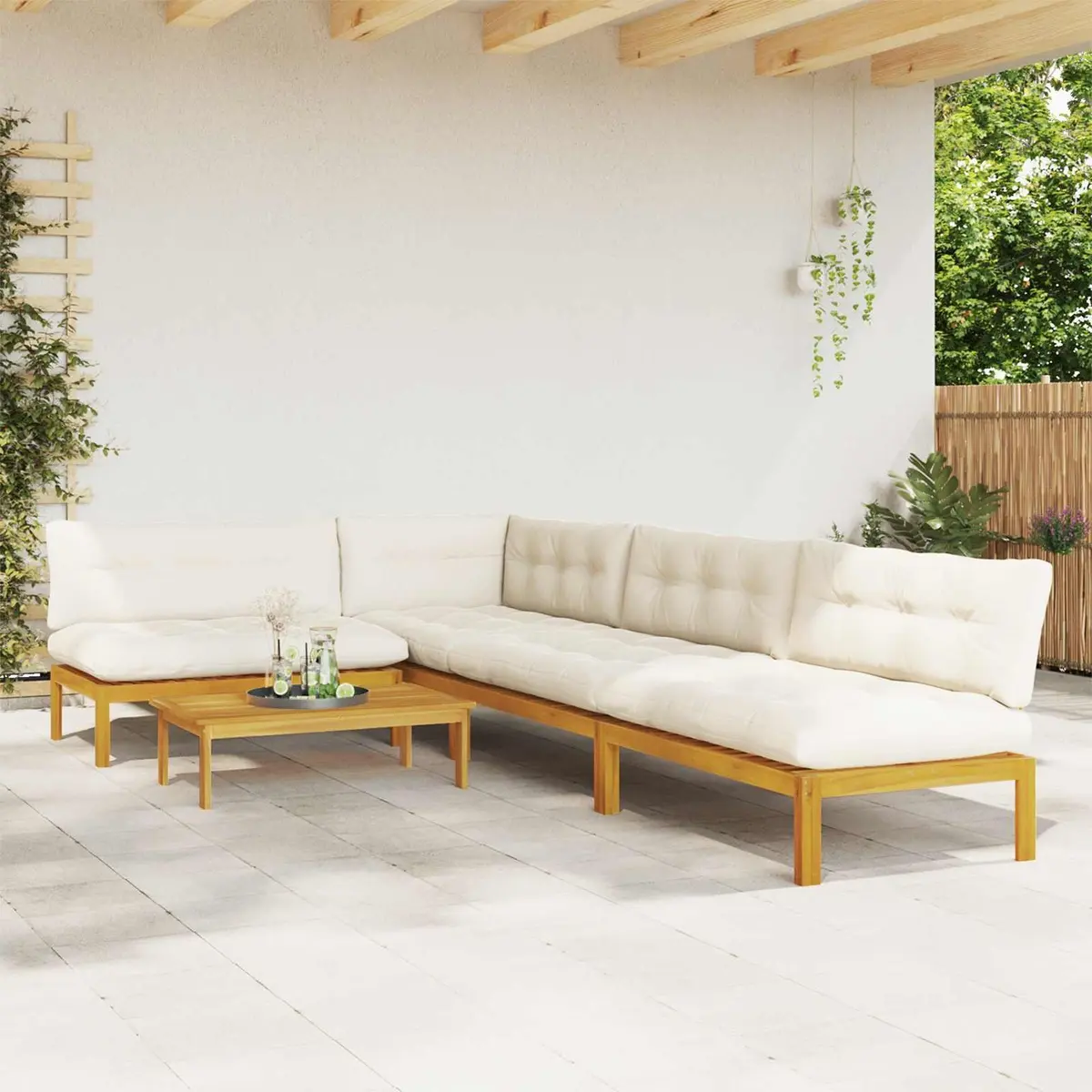 5 Piece Garden Pallet Sectional Sofa Set Solid Wood Corner Lounge Outdoor