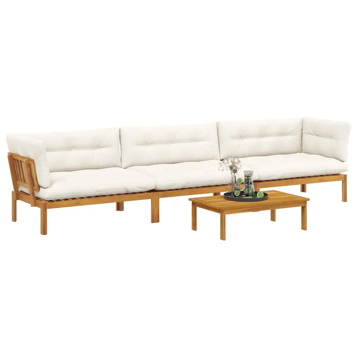 Outdoor Sectional Sofa Set Rustic Acacia Wood 4 Piece Garden Lounge with Low Table