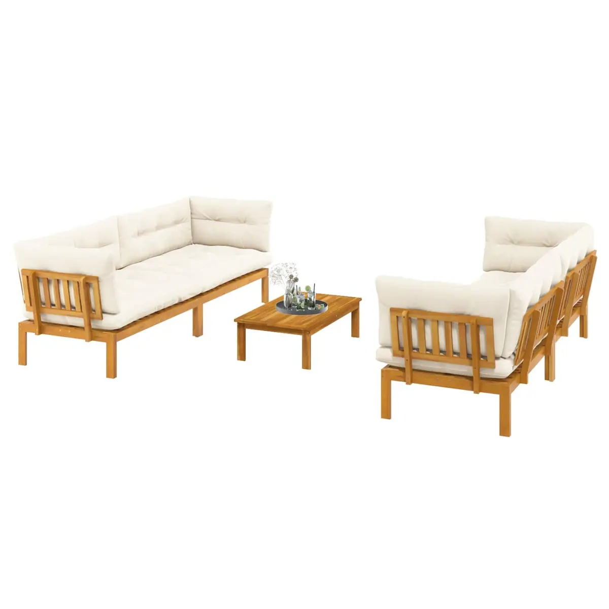 5 Piece Garden Pallet Sofa Set Rustic Outdoor Sectional Corner Lounge with Low Table