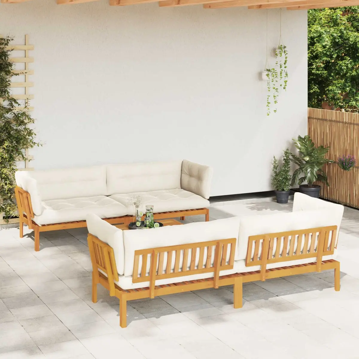 5 Piece Garden Pallet Sofa Set Rustic Outdoor Sectional Corner Lounge with Low Table