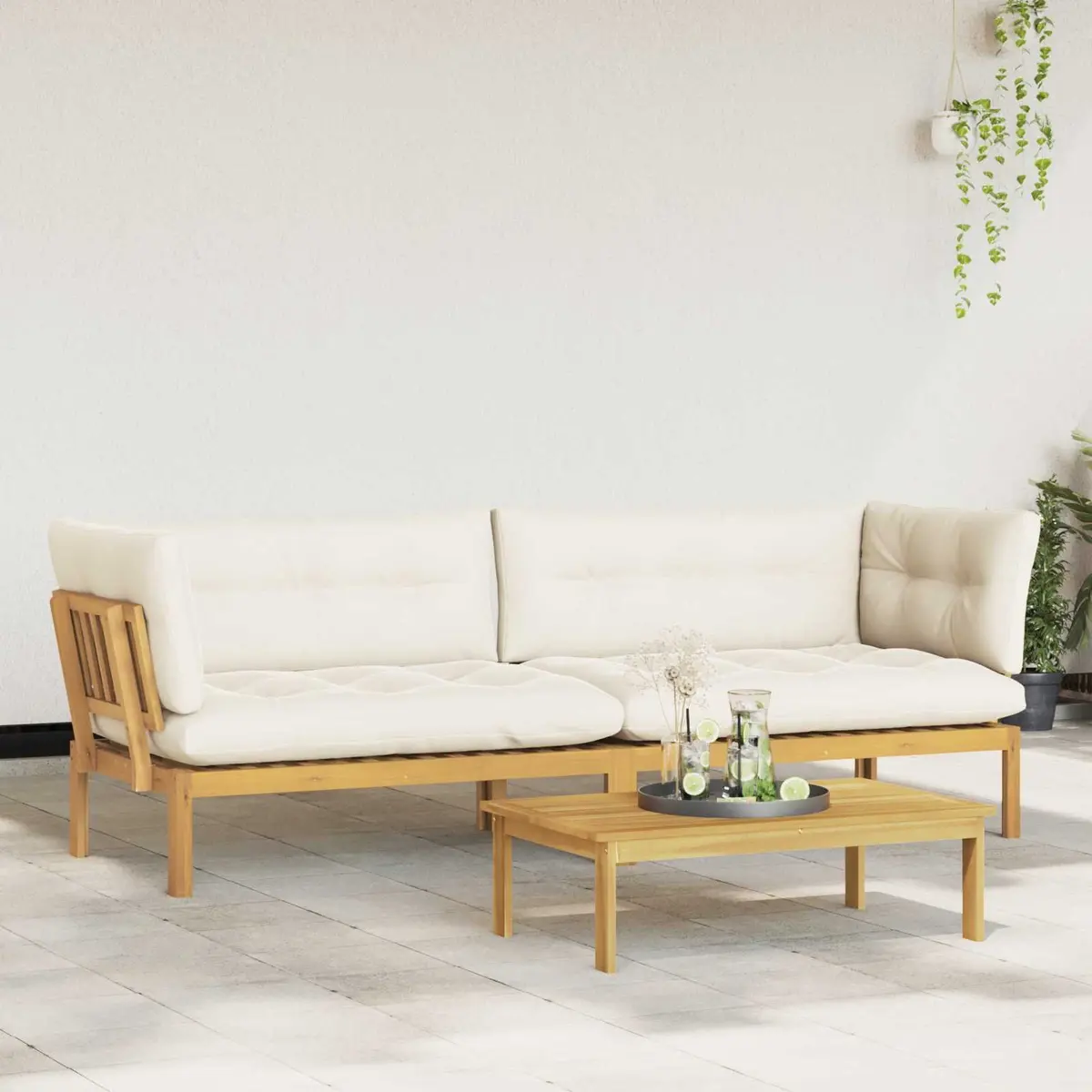 Outdoor Sectional Sofa Corner Lounge Set 2 Piece with Low Table Garden Patio