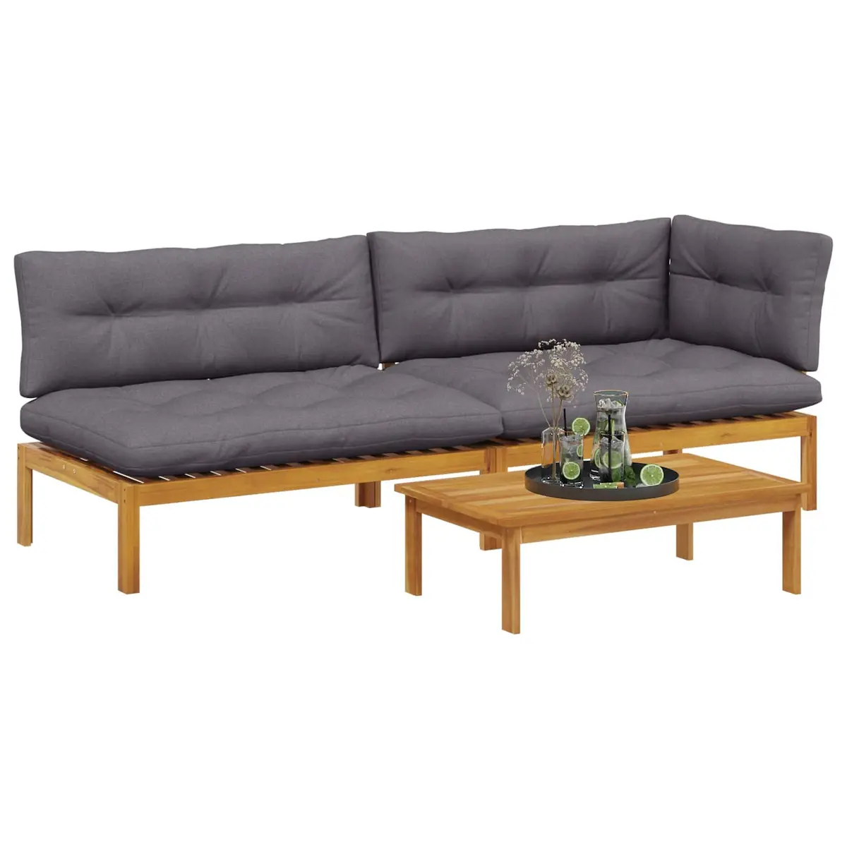 3 Piece Garden Pallet Sofa Set Corner Lounge Outdoor Sectional with Table