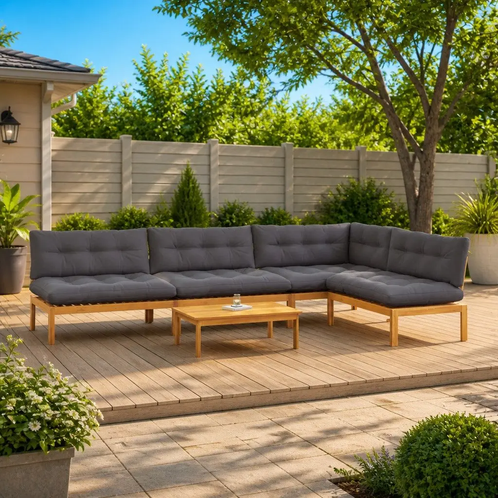 5 Piece Garden Pallet Sofa Sectional Set Solid Acacia Wood Outdoor Lounge Brown