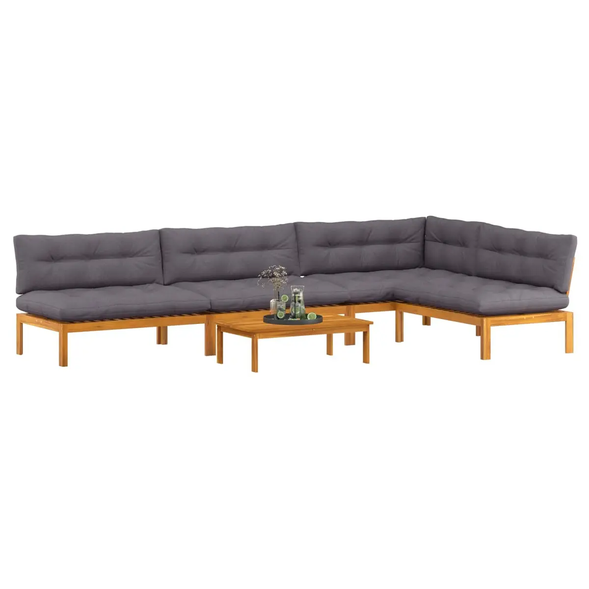 5 Piece Garden Pallet Sofa Sectional Set Solid Acacia Wood Outdoor Lounge Brown