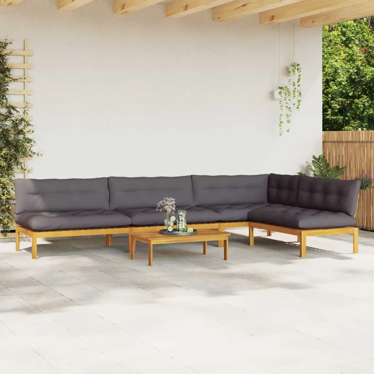 5 Piece Garden Pallet Sofa Sectional Set Solid Acacia Wood Outdoor Lounge Brown