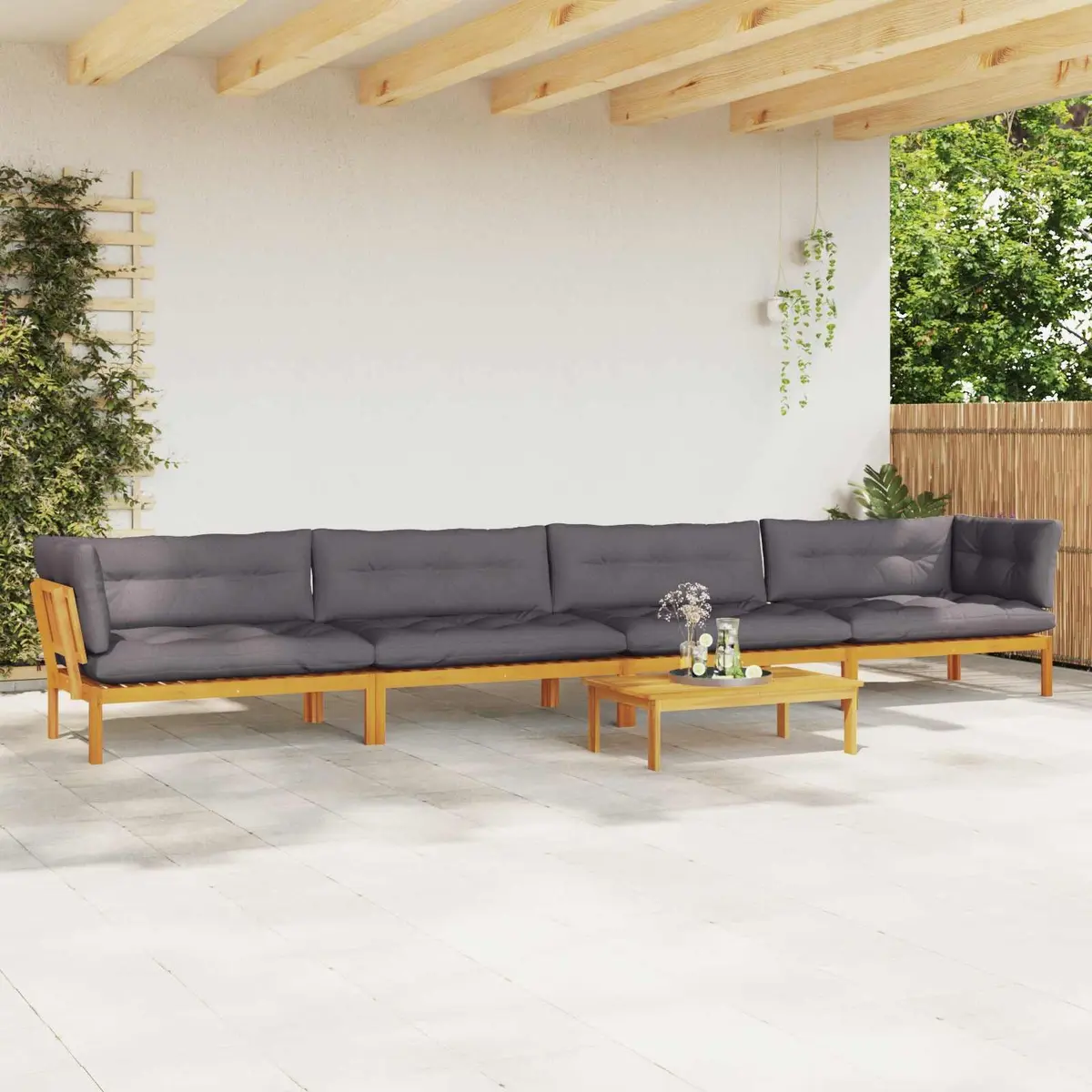 5 Piece Garden Pallet Sectional Sofa Set with Table Outdoor Acacia Wood
