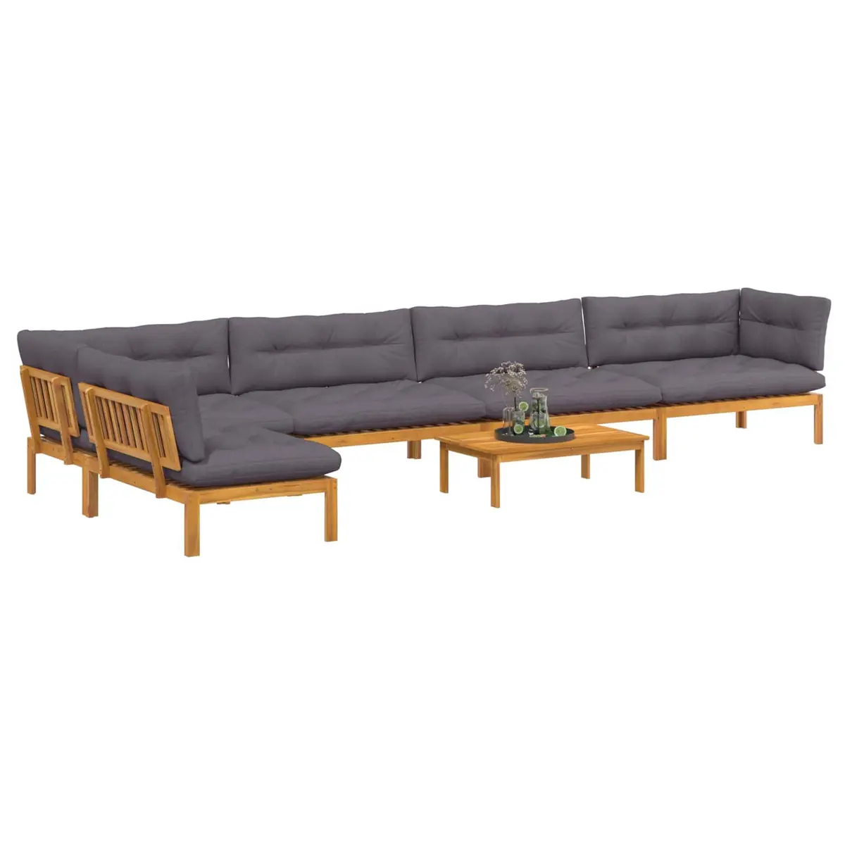 Garden Pallet Sofa Set Corner Outdoor Sectional 6 Piece with Table
