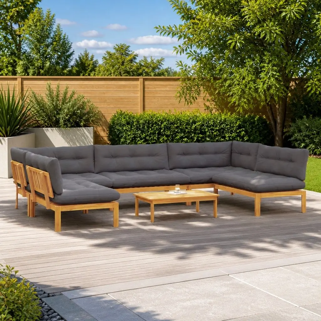 Garden Pallet Sofa Set Corner Lounge 6 Piece Outdoor Sectional with Low Table